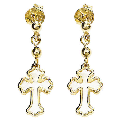 Orecchini AMEN Croce argento 925 madreperla bianca fin. Oro 1