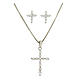 925 sterling silver parure: earrings, pendant chain and zirconate cross s1