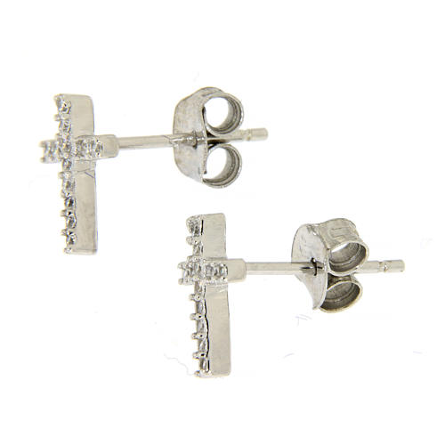 Komplet srebro 925: kolczyki, łańcuszek i krzyż cyrkonie białe 2