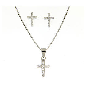 Conjunto brincos corrente pingente cruz com zircões prata 925