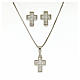 925 sterling silver parure: earrings, pendant chain and cross s1