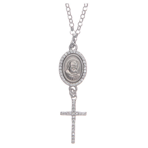 Collar necklace white with cross and Saint Pio medal in 925 sterling silver 1