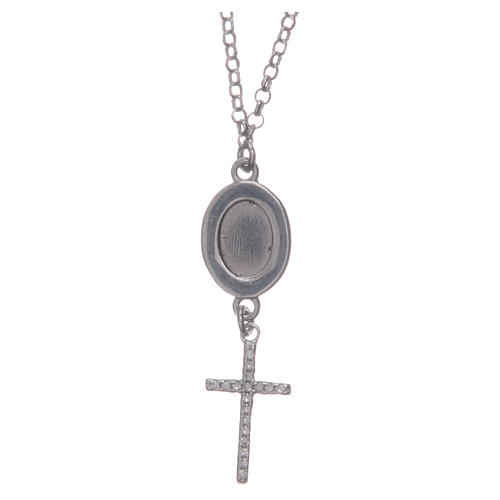 Collar necklace white with cross and Saint Pio medal in 925 sterling silver 2