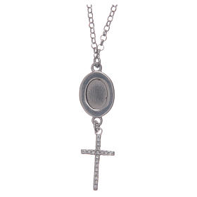 Collier pendente medaglia con croce e Padre Pio bianco argento 925