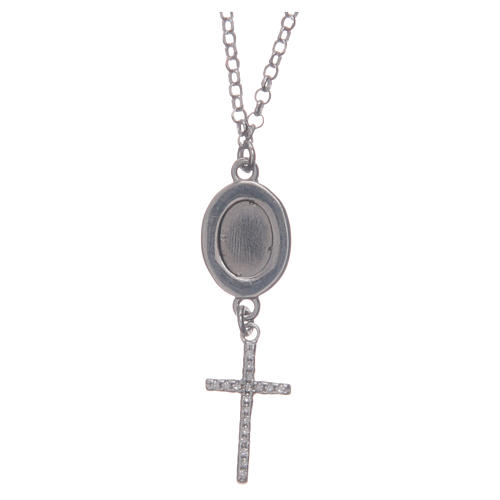 Collier pendente medaglia con croce e Padre Pio bianco argento 925 2