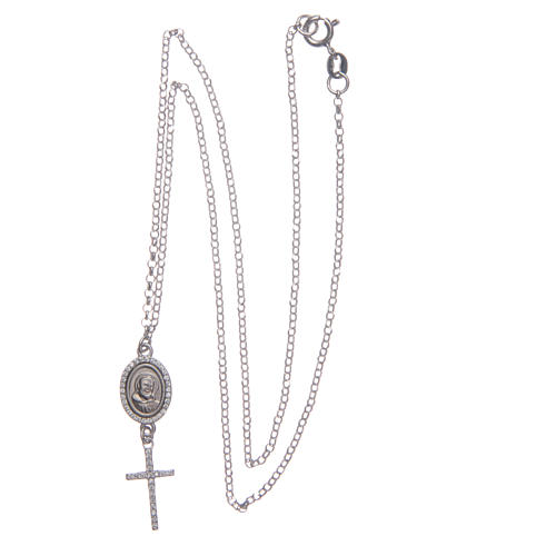 Collar necklace white with cross and Saint Pio medal in 925 sterling silver 3