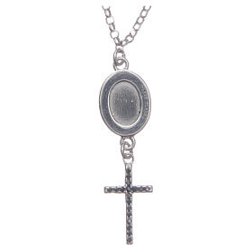 Collar necklace black with cross and Saint Pio medal in 925 sterling silver