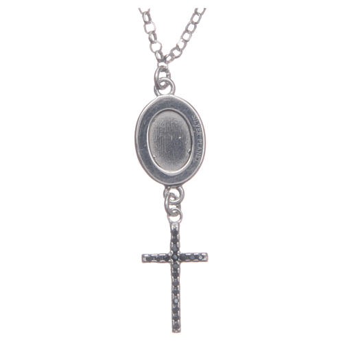 Collar necklace black with cross and Saint Pio medal in 925 sterling silver 2