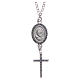 Collar necklace black with cross and Saint Pio medal in 925 sterling silver s1