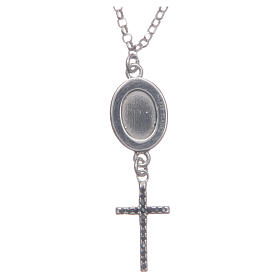 Collier pendente medaglia con croce e Padre Pio nero argento 925