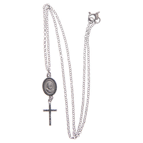 Collar necklace black with cross and Saint Pio medal in 925 sterling silver 3