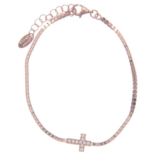 Armband AMEN rosa Silber 925 Kreuz mit Zirkonen 1
