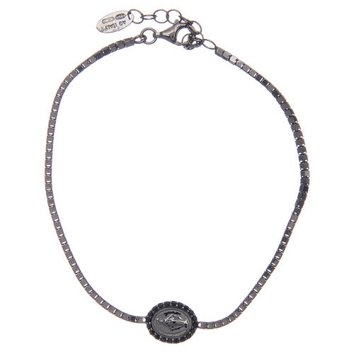Amen bracelet in 925 sterling silver with Our Lady of Miracles medal black 1