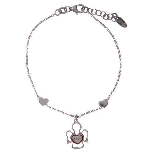 Bracciale Amen in Argento due cuori e angelo 1