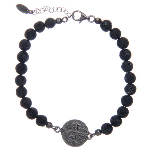 Bracelet Amen pierre de lave homme St Benoît 5 mm 2