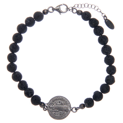 Saint Benedict men's bracelet with 5 mm lava stone beads 1