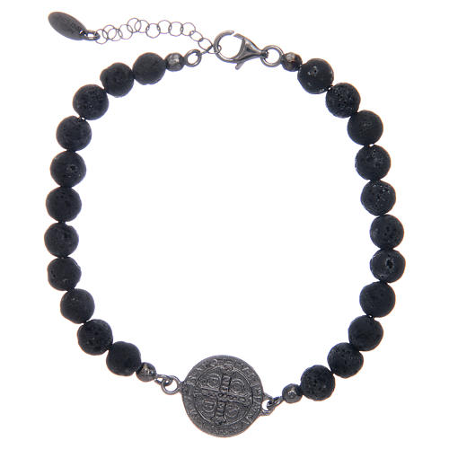 Saint Benedict men's bracelet with 5 mm lava stone beads 2