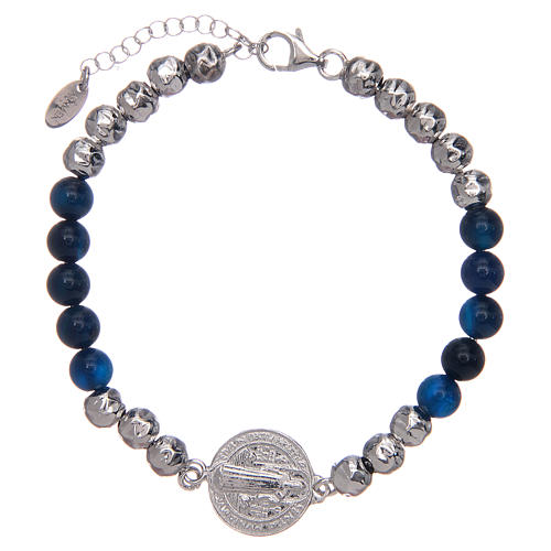 Saint Benedict men's bracelet with silver and agate beads 1