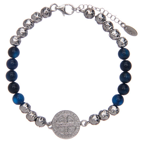 Saint Benedict men's bracelet with silver and agate beads 2