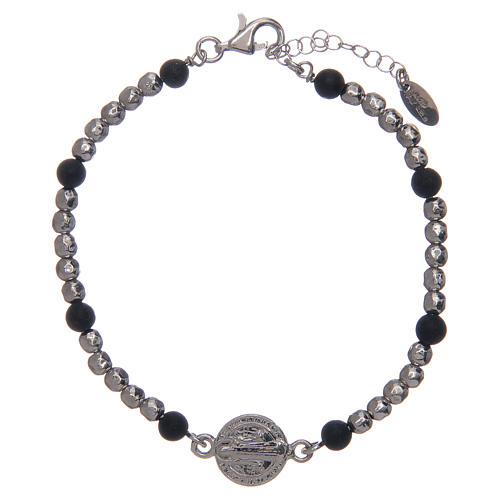 Saint Benedict men's bracelet with silver and lava stone beads 1