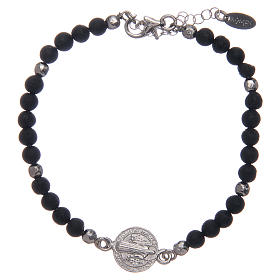 Saint Benedict men's bracelet with lava stone beads, AMEN