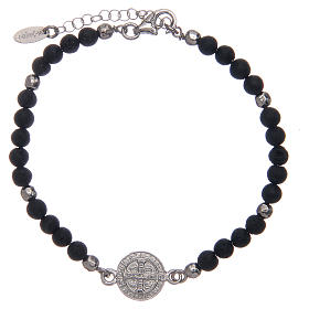 Saint Benedict men's bracelet with lava stone beads, AMEN
