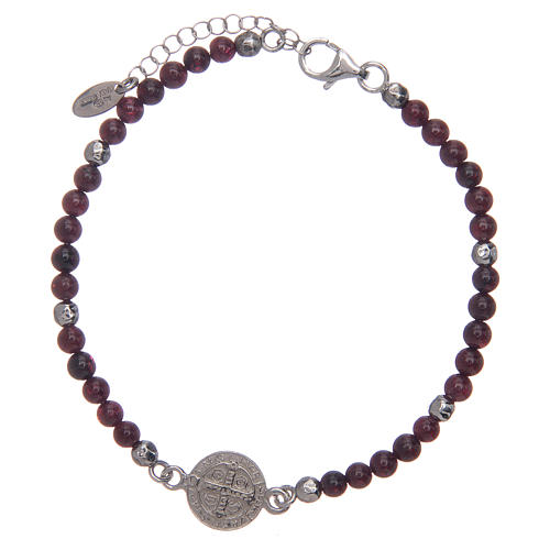 Saint Benedict medal bracelet with garnet beads 2