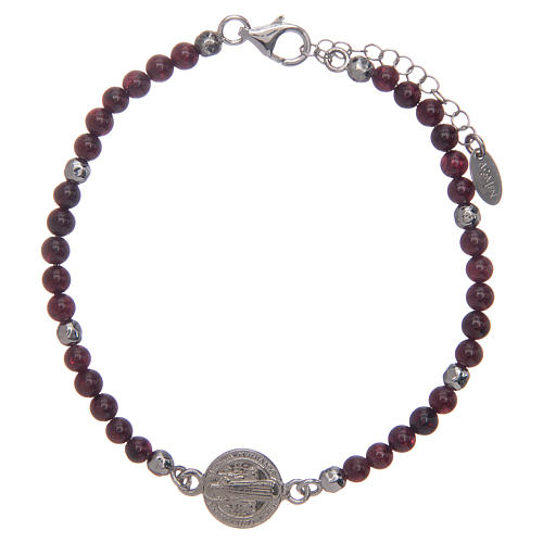 Saint Benedict medal bracelet with garnet beads 1