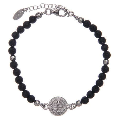 Saint Benedict medal bracelet with lava stone beads 2