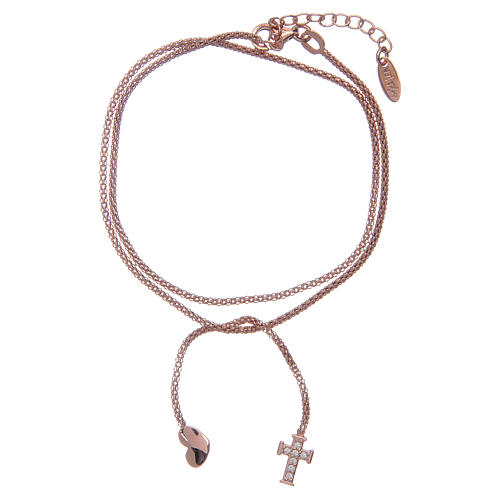 Amen bracelet in 925 sterling silver with a rosè heart pendant 1