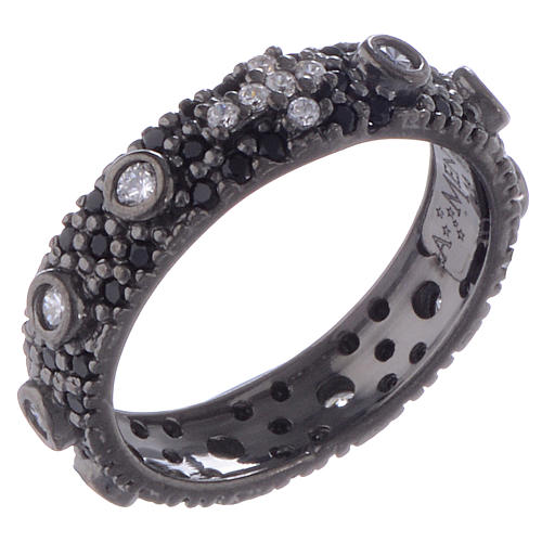 Rosary ring AMEN silver and zircons black 1