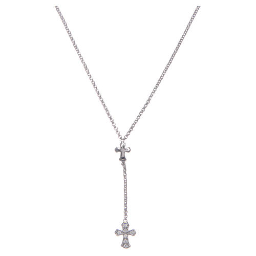 Amen necklace with crosses in 925 sterling silver decorated with white zircons 1