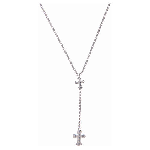 Amen necklace with crosses in 925 sterling silver decorated with white zircons 2