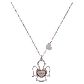 Amen necklace with angel and heart pendant in silver