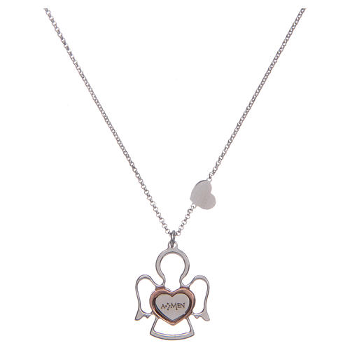 Amen necklace with angel and heart pendant in silver 1