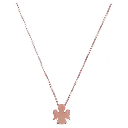 Amen necklace with small angel in 925 sterling silver finished in rosè 1