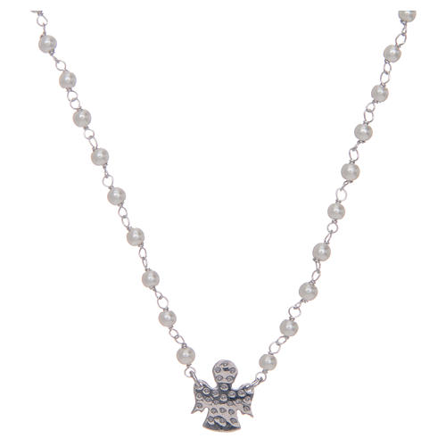 Amen necklace with silver angel pendant and strass pearls 2
