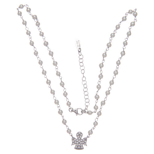 Amen necklace with silver angel pendant and strass pearls 3