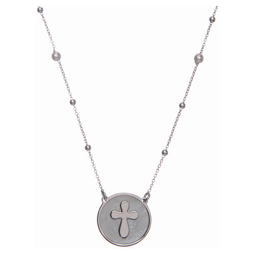 Amen necklace with silver cross in mother of pearl 1