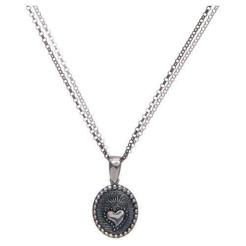 Amen necklace with Sacred Heart pendant in silver 1