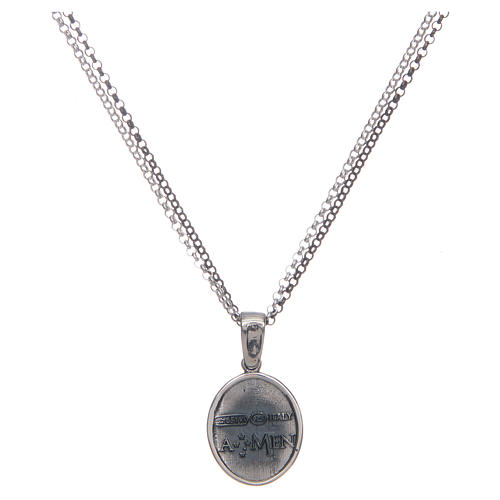 Amen necklace with Sacred Heart pendant in silver 2