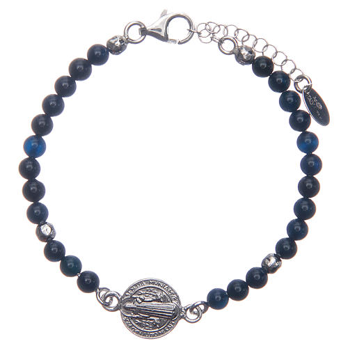 Saint Benedict medal bracelet with blue agate beads 1