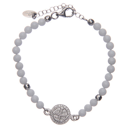 Saint Benedict medal bracelet with white agate beads 2