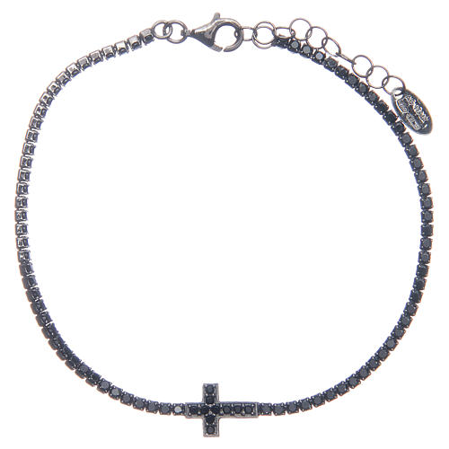 Tennis bracelet with cross of black zircons, Amen 1