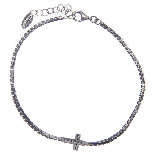 Tennis bracelet with cross of black zircons, Amen 2