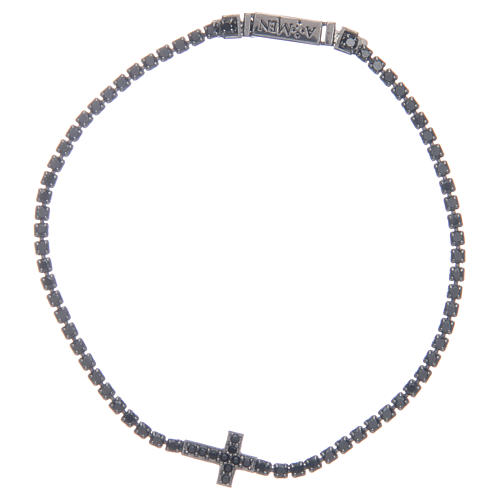 Silberner Amen-Armband mit Kreuz und schwarzen Zirkonen 1