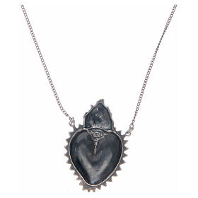 Silver votive heart chain choker, 2cm