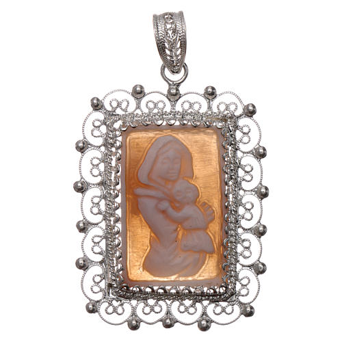 Silver feligree Cameo pendant Our Lady and Baby Jesus 1