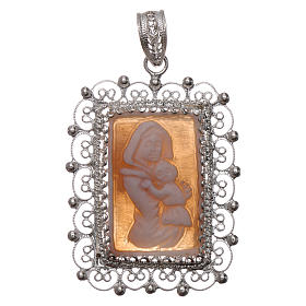 Pendentif filigrane argent 925 Vierge à l'Enfant avec camée