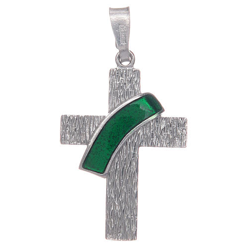 Deacon cross pendant in 925 silver and green enamel 1